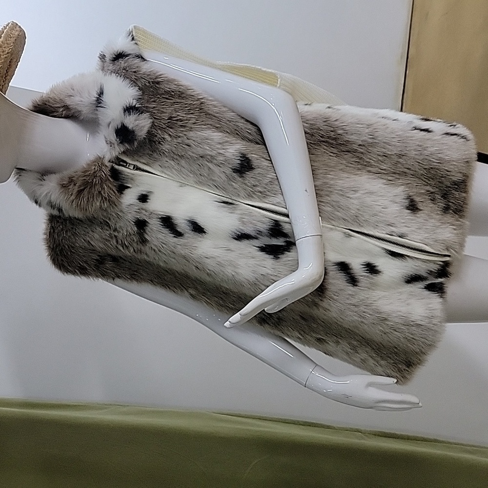 Avenue Vintage Painted Pony Faux Fur Cream Spotted Vest Front Zip Size XXL